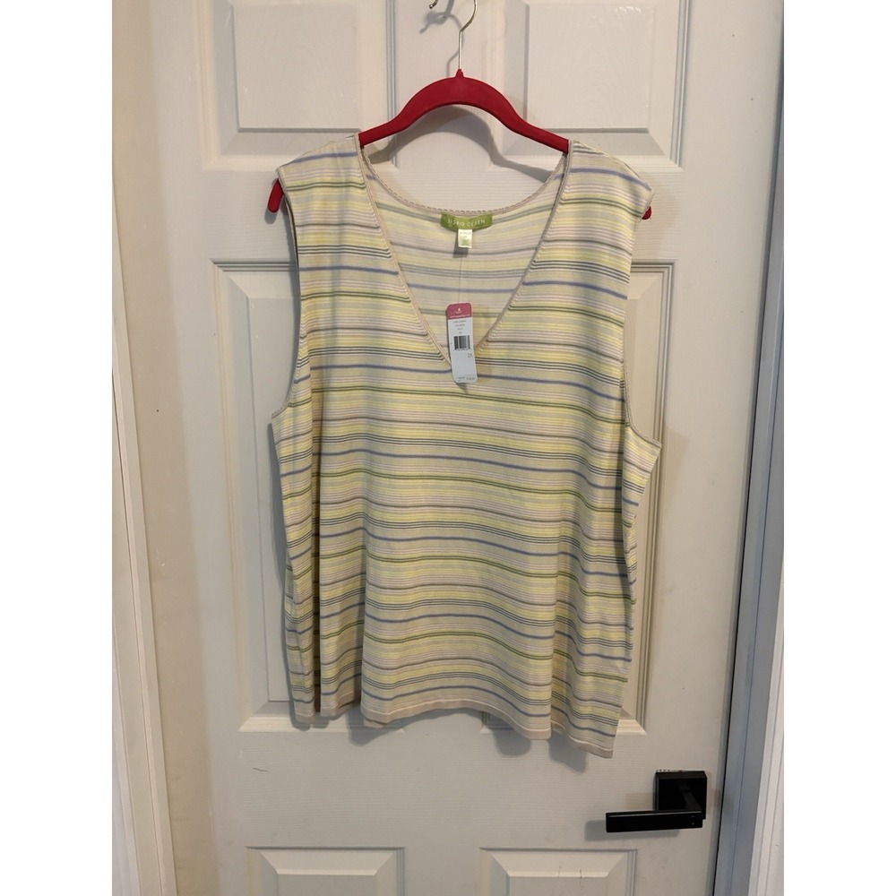 Sigrid Olsen Multicolor Striped Silk Blend V-Neck Tank Top Plus Size 3X
